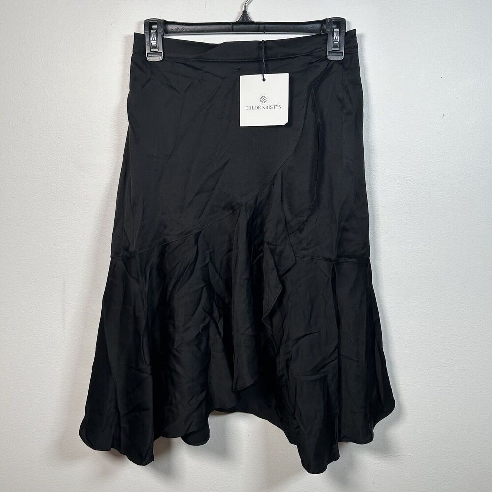 Chloe Kristyn Black Satin Traci Skirt Size Medium NWT - Picture 2 of 8